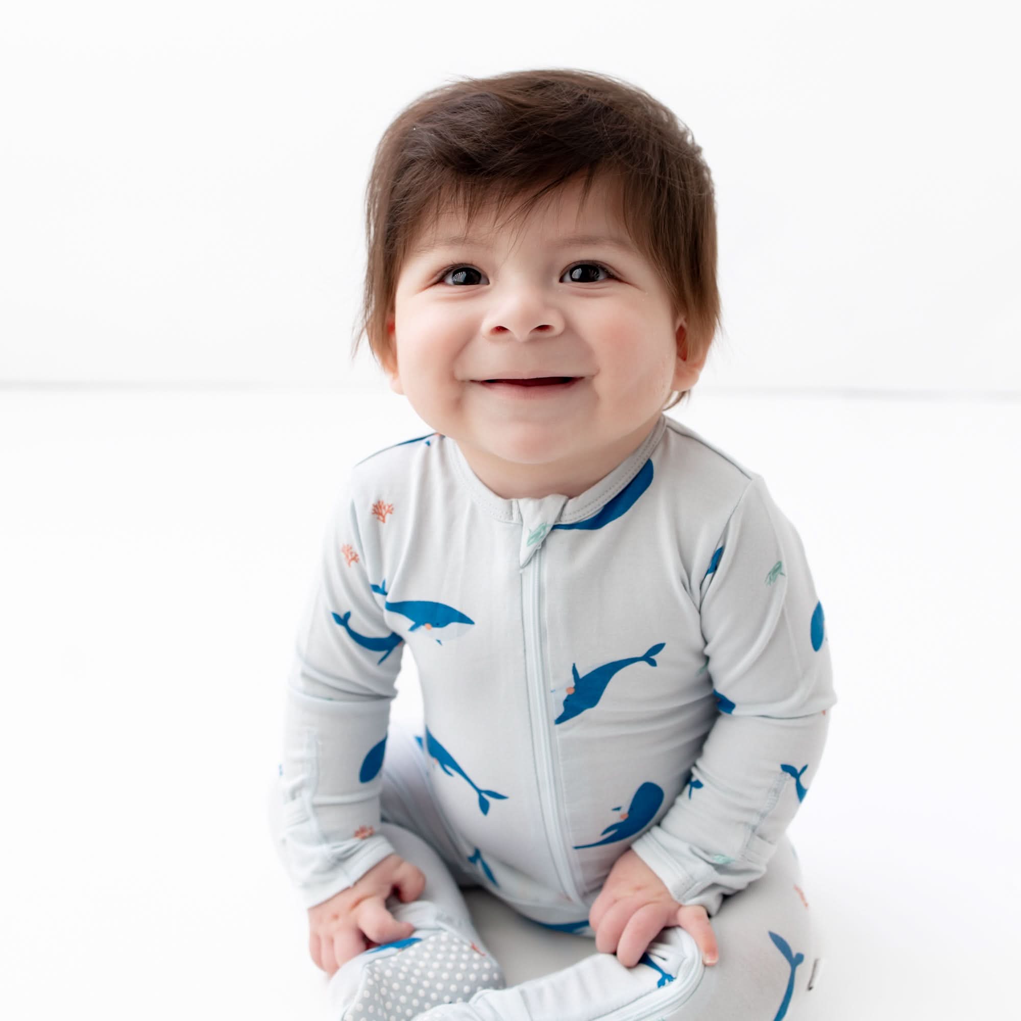 Bamboo Zipper Baby Footie Pajamas, Whale, 024 Months, Unisex Bamboo