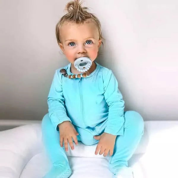 Aqua Bamboo Zipper Baby Footie Pajama BambooLittle Bamboo Little