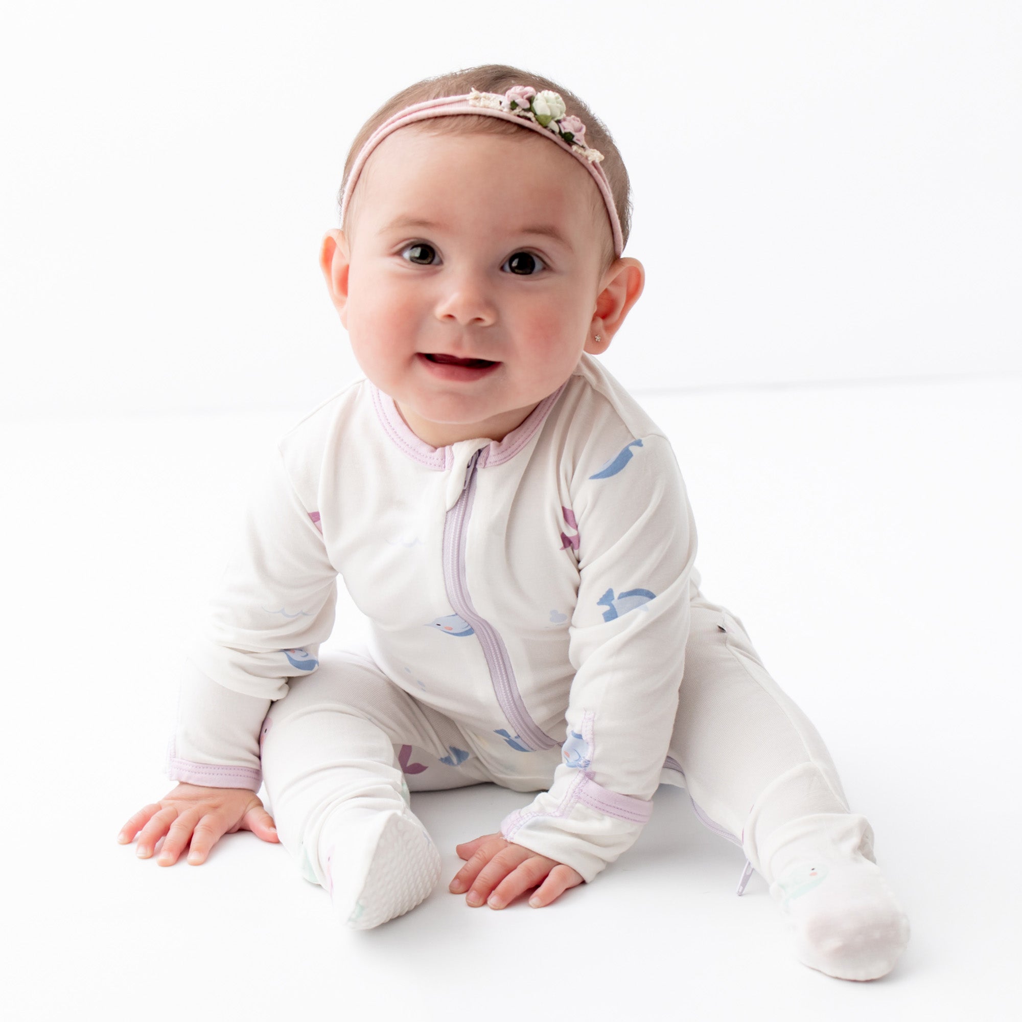 Lavender Fish Zippered Footie