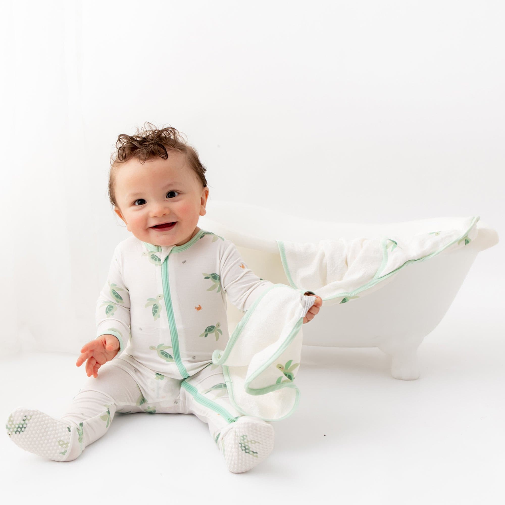 Turtle Bamboo Zipper Baby Footie Pajama BambooLittle Bamboo Little